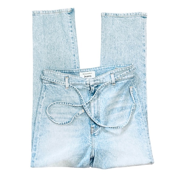 Reformation Vicki High Rise Straight Leg Shoestring Belt Montego Blue Wash Sz 29 - Picture 5 of 13